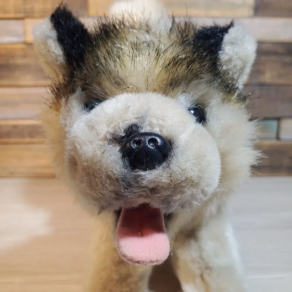Kipmik Alaskan Husky Sled Dog 12” Realistic Fur Standing Plush Harness Blue Eyes